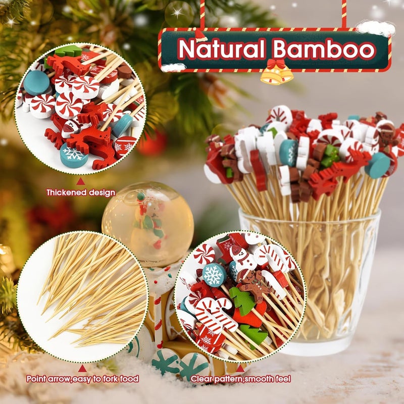 KFJBPB 100PCS Christmas Cocktail Picks 4.7 Inch, Fancy Toothpicks for Appetizers Xmas Tree Snowman Santa Decorative Party Toothpicks Food Sandwich Picks Fruit Skewers for Christmas Party Supplies - Image 3